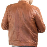 Äkta Läder Slim Fit Brun Tvättad Vintage Herrjacka Med Dragkedja Casual