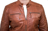 Äkta Läder Slim Fit Brun Tvättad Vintage Herrjacka Med Dragkedja Casual