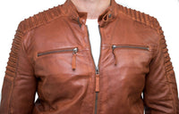 Äkta Läder Slim Fit Brun Tvättad Vintage Herrjacka Med Dragkedja Casual