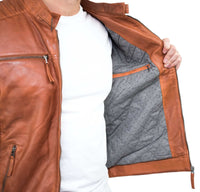 Äkta Läder Slim Fit Brun Tvättad Vintage Herrjacka Med Dragkedja Casual