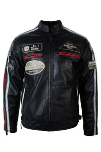 Äkta Läder Klassisk Retro Herr Biker Racerjacka Ökenbrun Grå Casual-Svart
