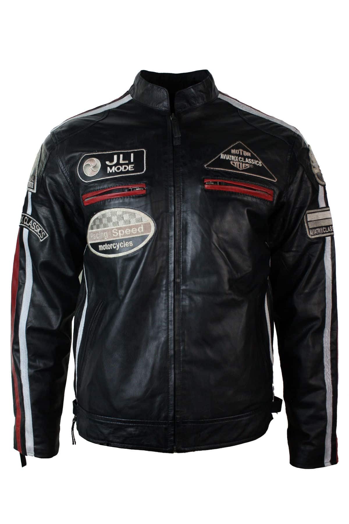 Äkta Läder Klassisk Retro Herr Biker Racerjacka Ökenbrun Grå Casual-Svart
