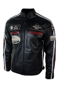 Äkta Läder Klassisk Retro Herr Biker Racerjacka Ökenbrun Grå Casual-Svart