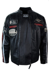 Äkta Läder Klassisk Retro Herr Biker Racerjacka Ökenbrun Grå Casual-Svart