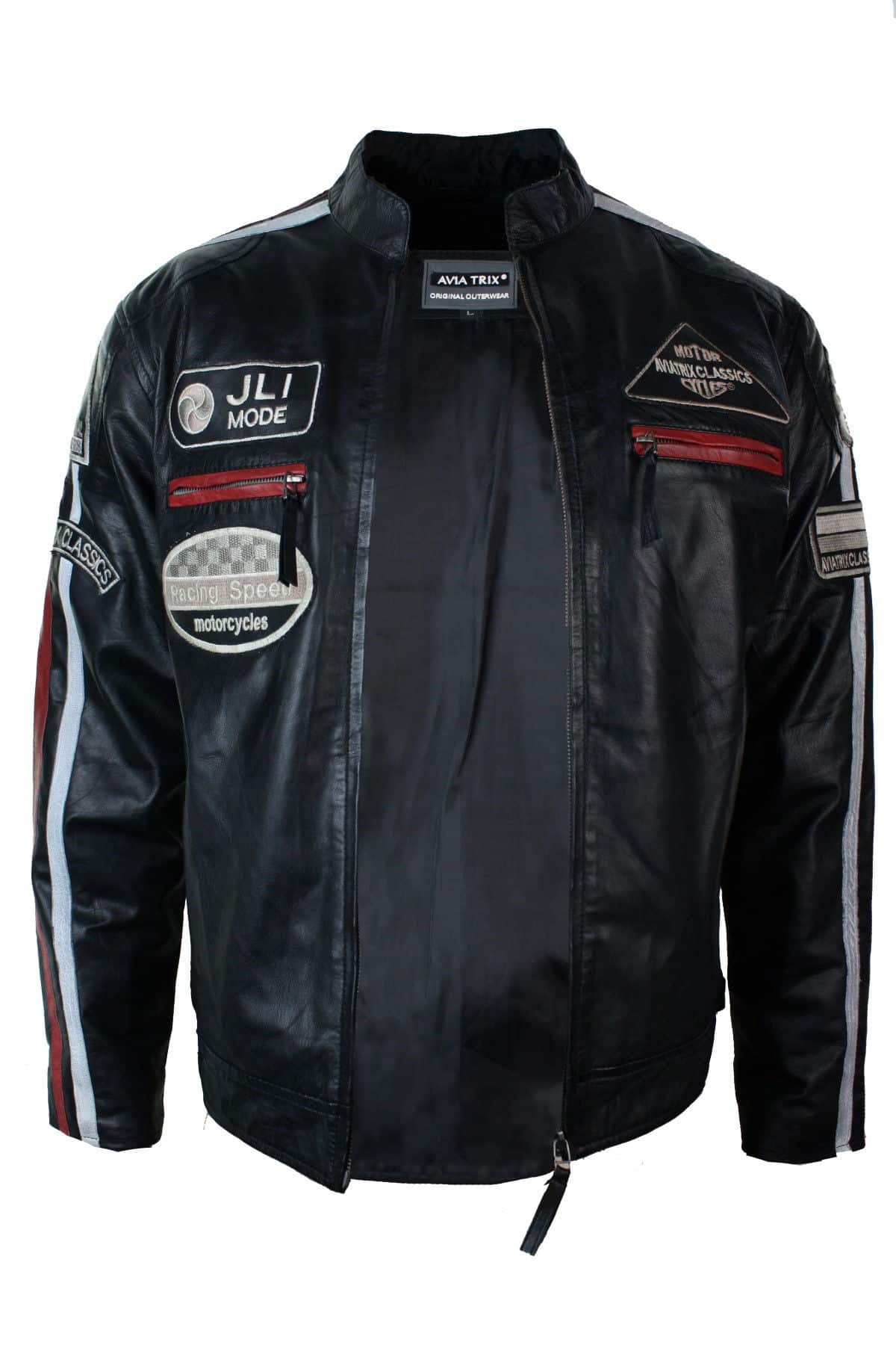 Äkta Läder Klassisk Retro Herr Biker Racerjacka Ökenbrun Grå Casual-Svart