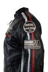 Äkta Läder Klassisk Retro Herr Biker Racerjacka Ökenbrun Grå Casual-Svart