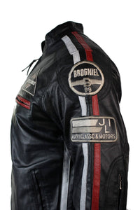 Äkta Läder Klassisk Retro Herr Biker Racerjacka Ökenbrun Grå Casual-Svart