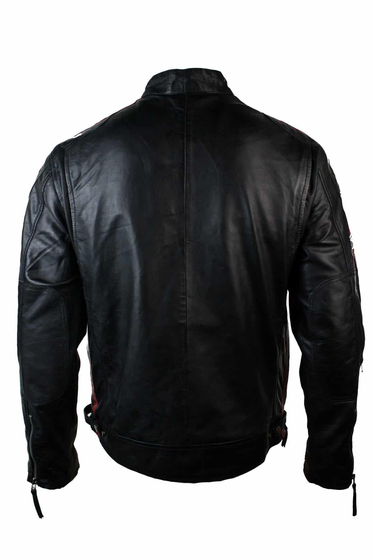 Äkta Läder Klassisk Retro Herr Biker Racerjacka Ökenbrun Grå Casual-Svart
