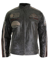 Äkta Läder Klassisk Retro Herr Biker Racerjacka Ökenbrun Grå Casual-Tan