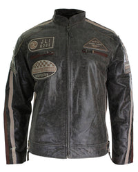 Äkta Läder Klassisk Retro Herr Biker Racerjacka Ökenbrun Grå Casual-Tan