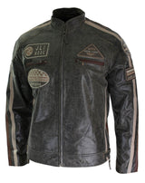 Äkta Läder Klassisk Retro Herr Biker Racerjacka Ökenbrun Grå Casual-Tan