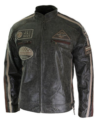 Äkta Läder Klassisk Retro Herr Biker Racerjacka Ökenbrun Grå Casual-Tan