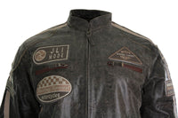 Äkta Läder Klassisk Retro Herr Biker Racerjacka Ökenbrun Grå Casual-Tan