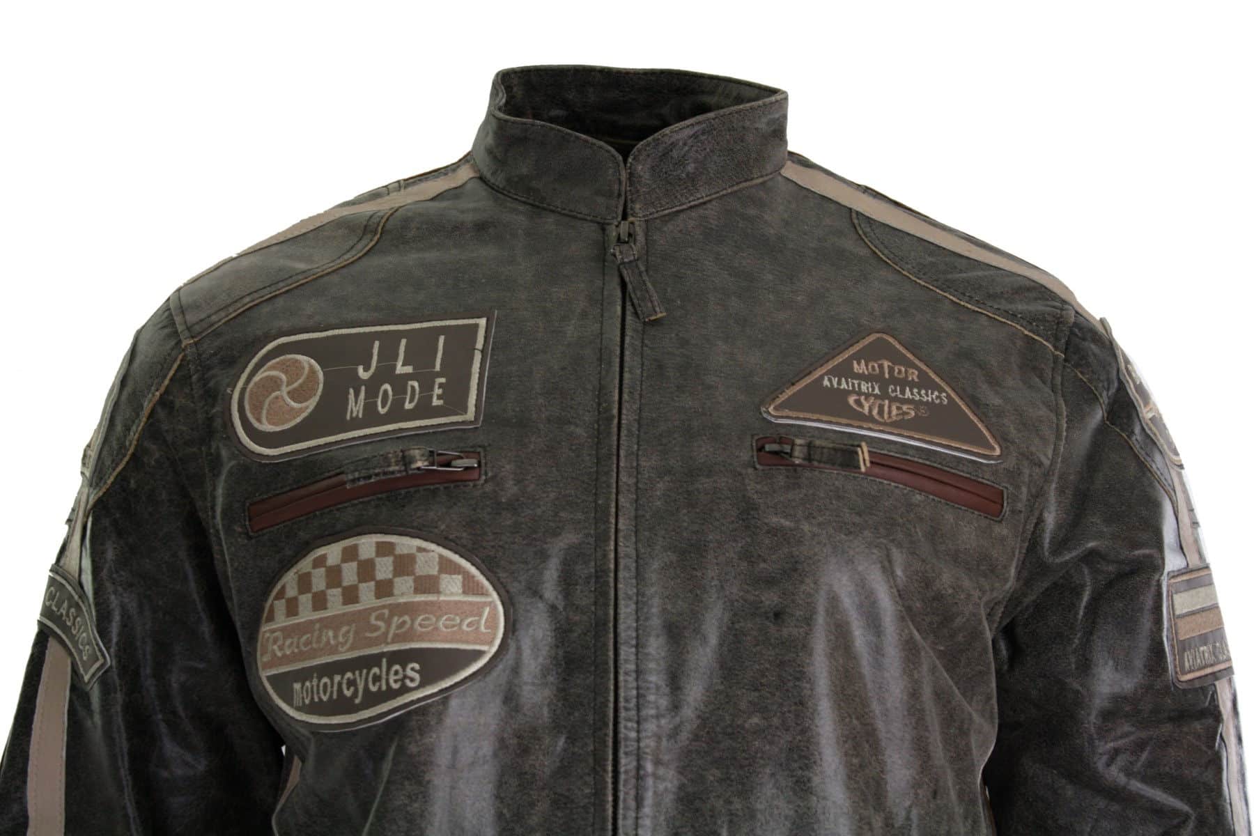 Äkta Läder Klassisk Retro Herr Biker Racerjacka Ökenbrun Grå Casual-Tan