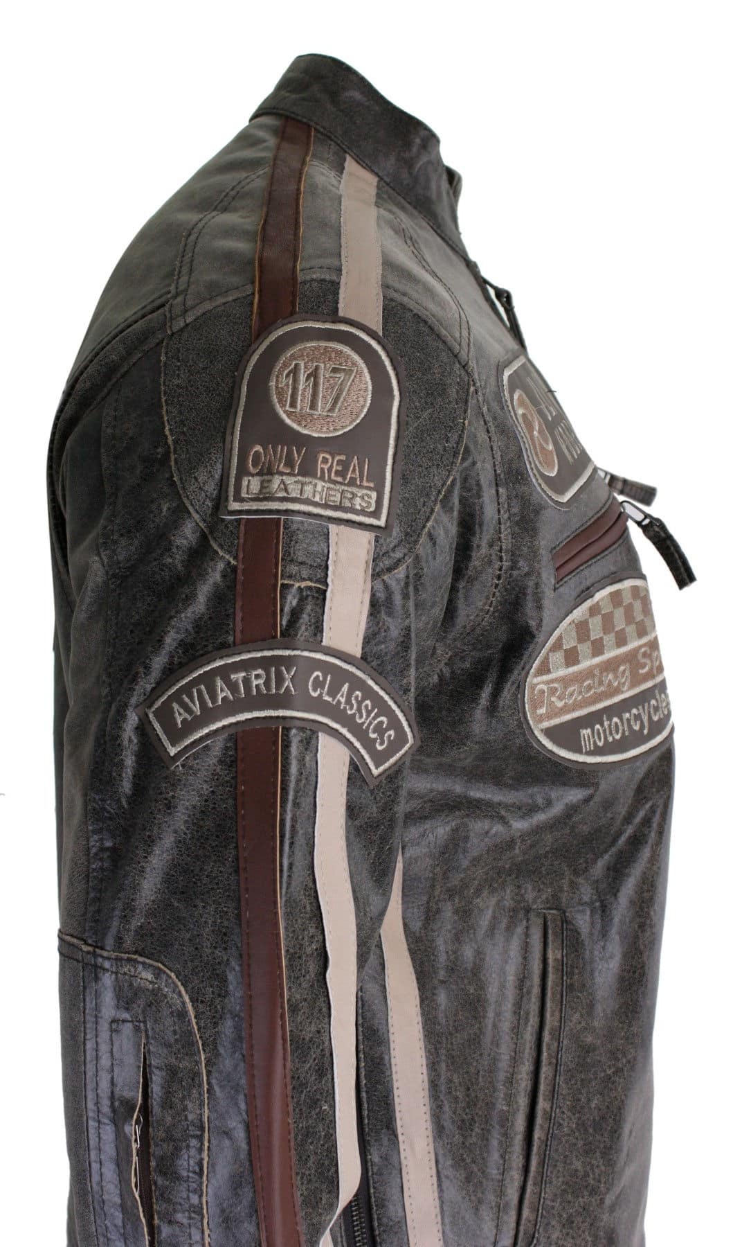 Äkta Läder Klassisk Retro Herr Biker Racerjacka Ökenbrun Grå Casual-Tan