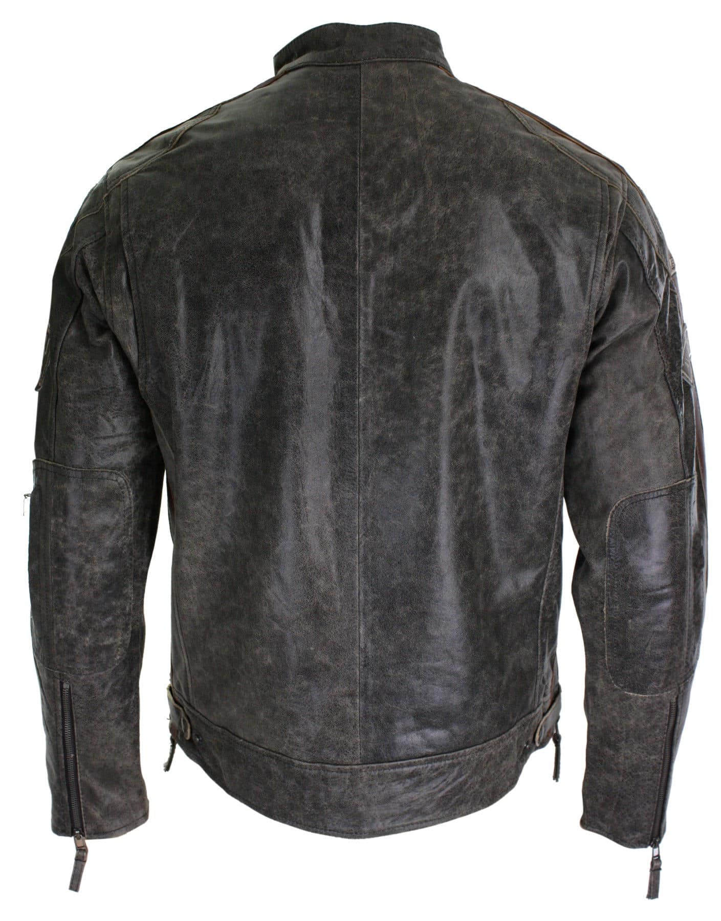 Äkta Läder Klassisk Retro Herr Biker Racerjacka Ökenbrun Grå Casual-Tan