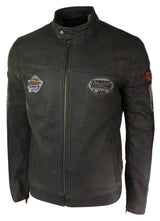 Äkta läder Vintage brun Racer Badge herr bikerjacka tvättad sliten slim fit