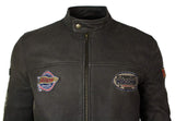 Äkta läder Vintage brun Racer Badge herr bikerjacka tvättad sliten slim fit