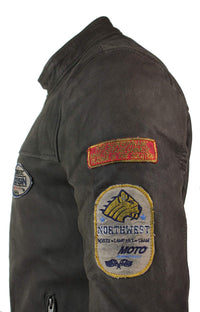 Äkta läder Vintage brun Racer Badge herr bikerjacka tvättad sliten slim fit