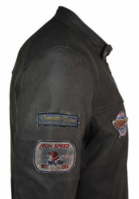 Äkta läder Vintage brun Racer Badge herr bikerjacka tvättad sliten slim fit