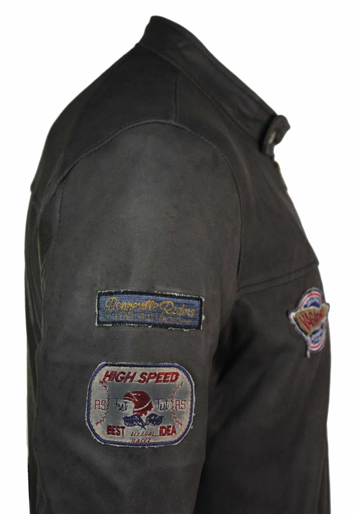 Äkta läder Vintage brun Racer Badge herr bikerjacka tvättad sliten slim fit