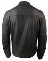 Äkta läder Vintage brun Racer Badge herr bikerjacka tvättad sliten slim fit
