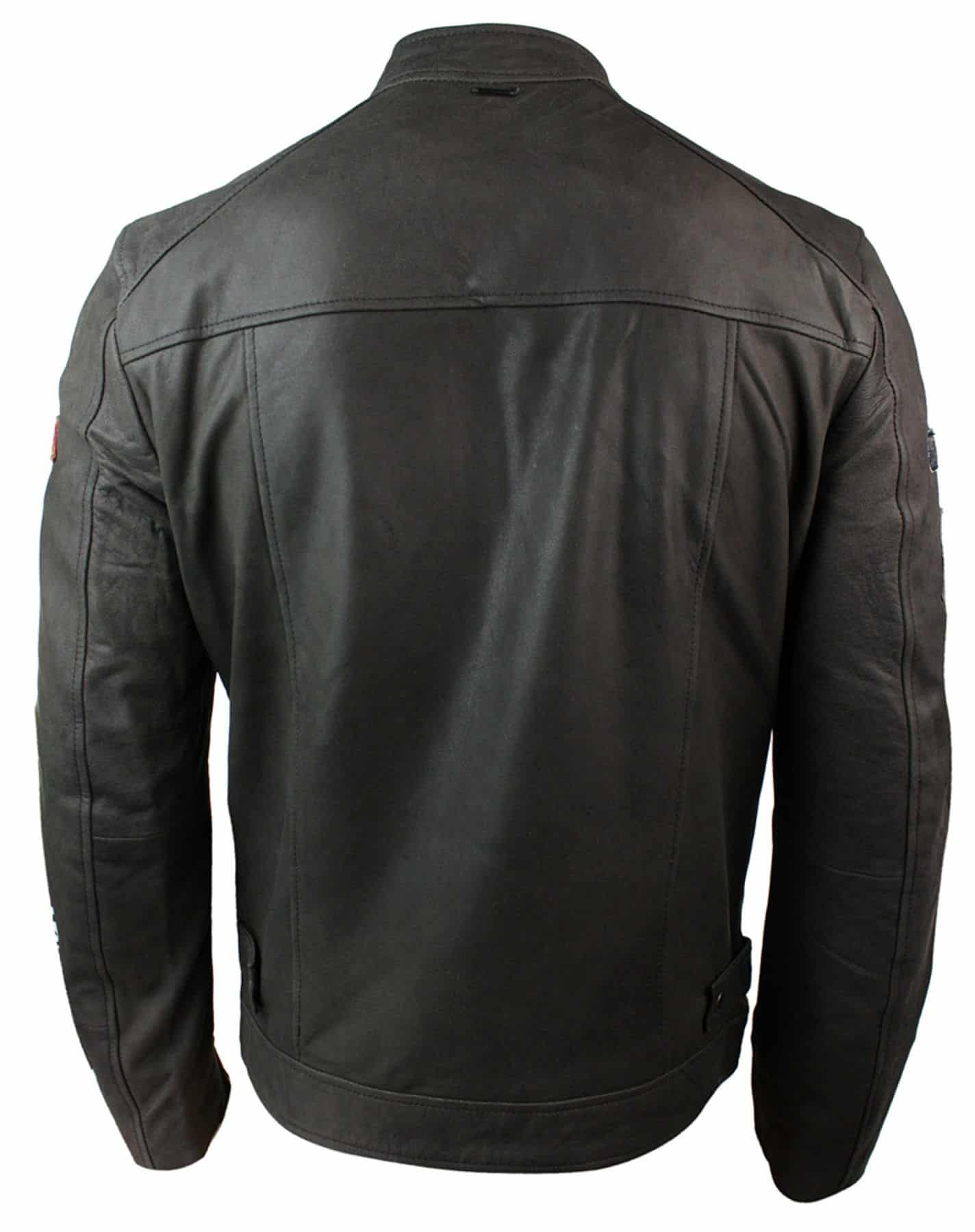 Äkta läder Vintage brun Racer Badge herr bikerjacka tvättad sliten slim fit