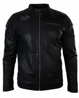 Äkta läder herr svart slim fit retro vintage casual biker jacka märken