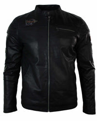 Äkta läder herr svart slim fit retro vintage casual biker jacka märken
