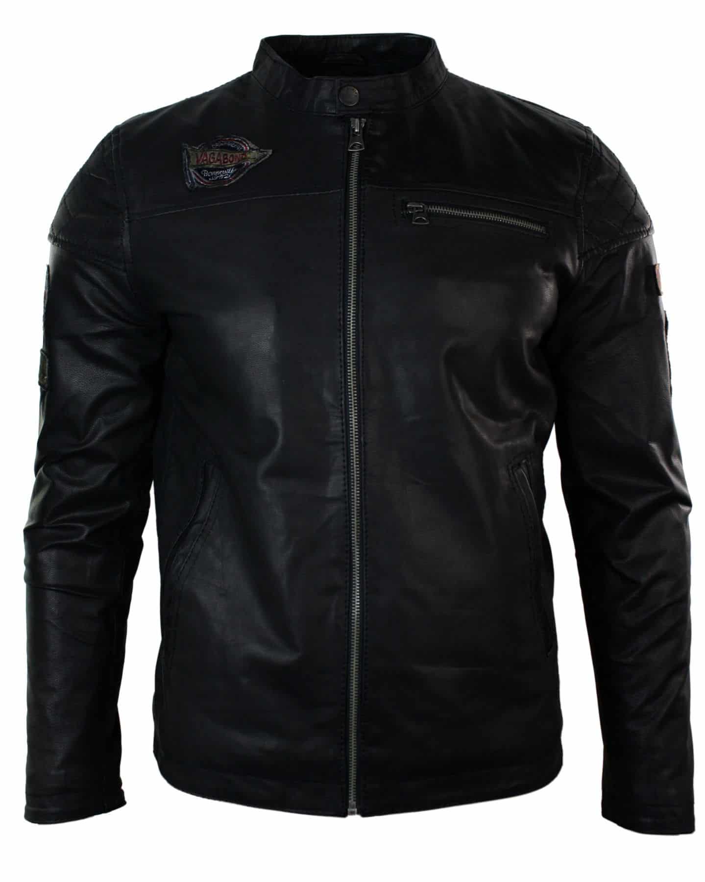 Äkta läder herr svart slim fit retro vintage casual biker jacka märken