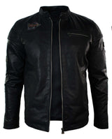 Äkta läder herr svart slim fit retro vintage casual biker jacka märken