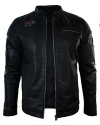 Äkta läder herr svart slim fit retro vintage casual biker jacka märken
