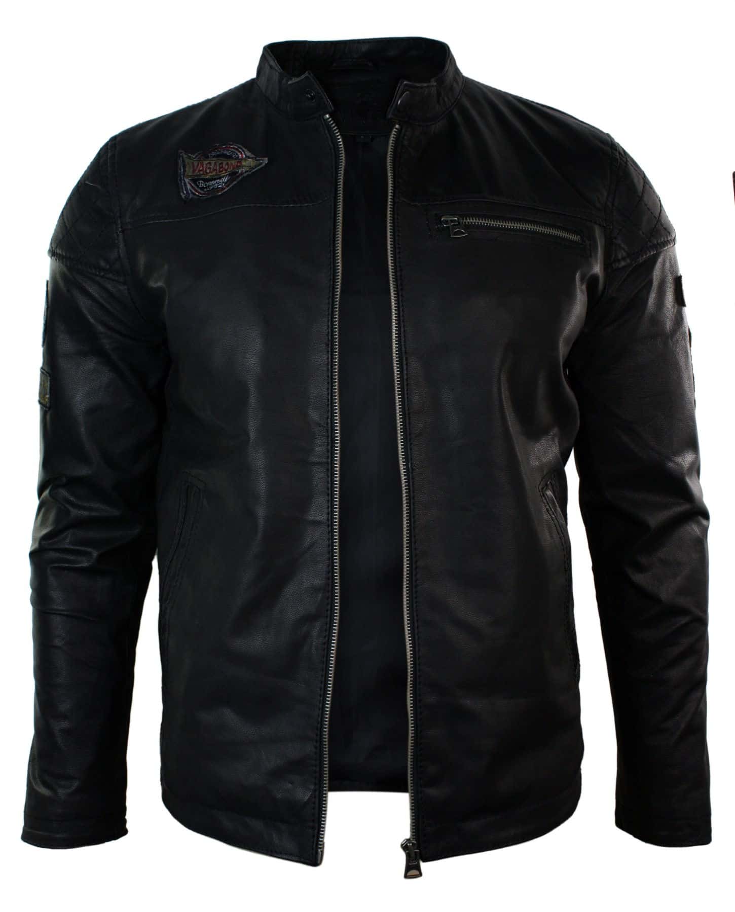 Äkta läder herr svart slim fit retro vintage casual biker jacka märken