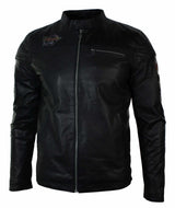 Äkta läder herr svart slim fit retro vintage casual biker jacka märken