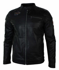 Äkta läder herr svart slim fit retro vintage casual biker jacka märken