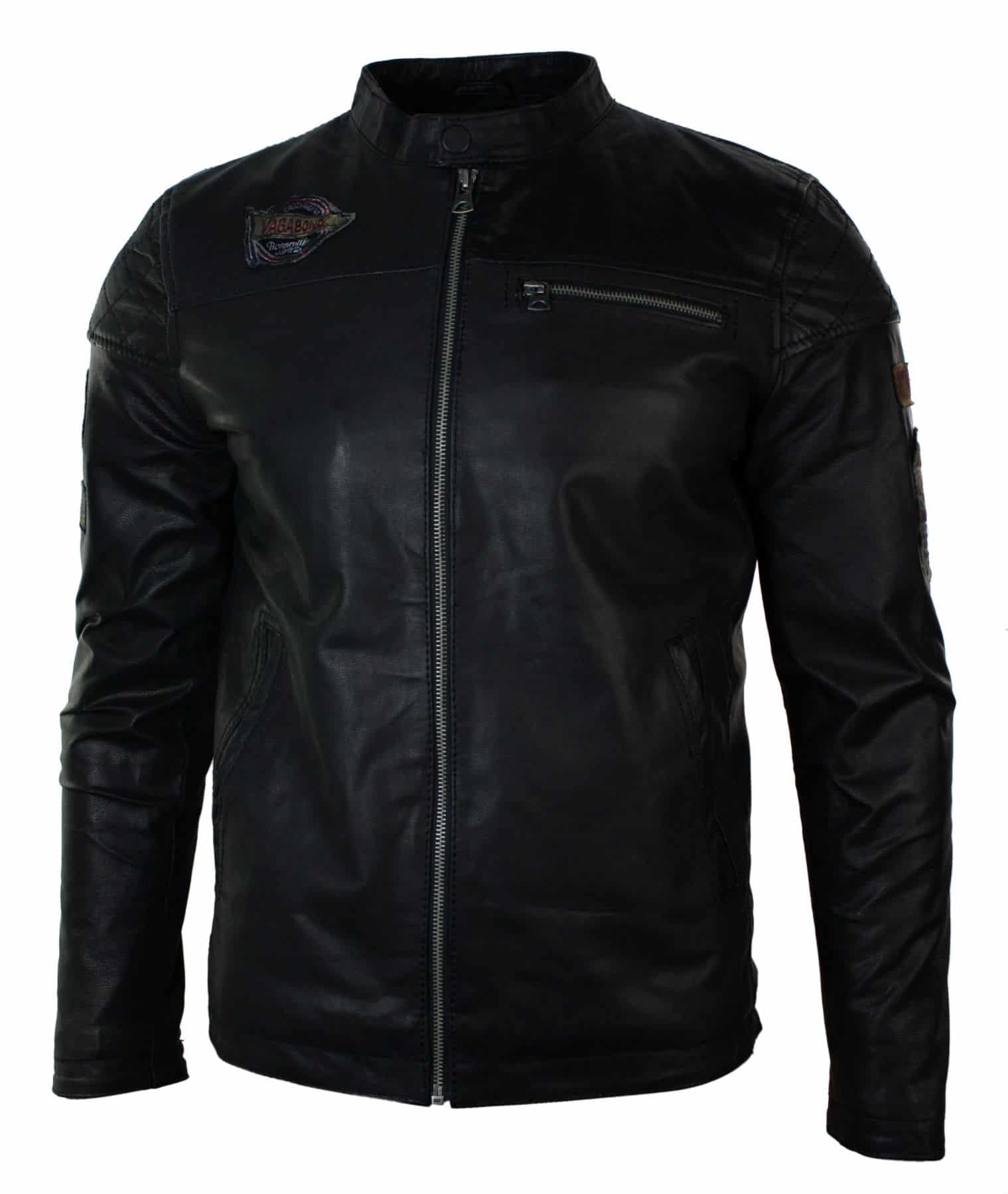 Äkta läder herr svart slim fit retro vintage casual biker jacka märken