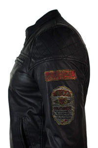 Äkta läder herr svart slim fit retro vintage casual biker jacka märken