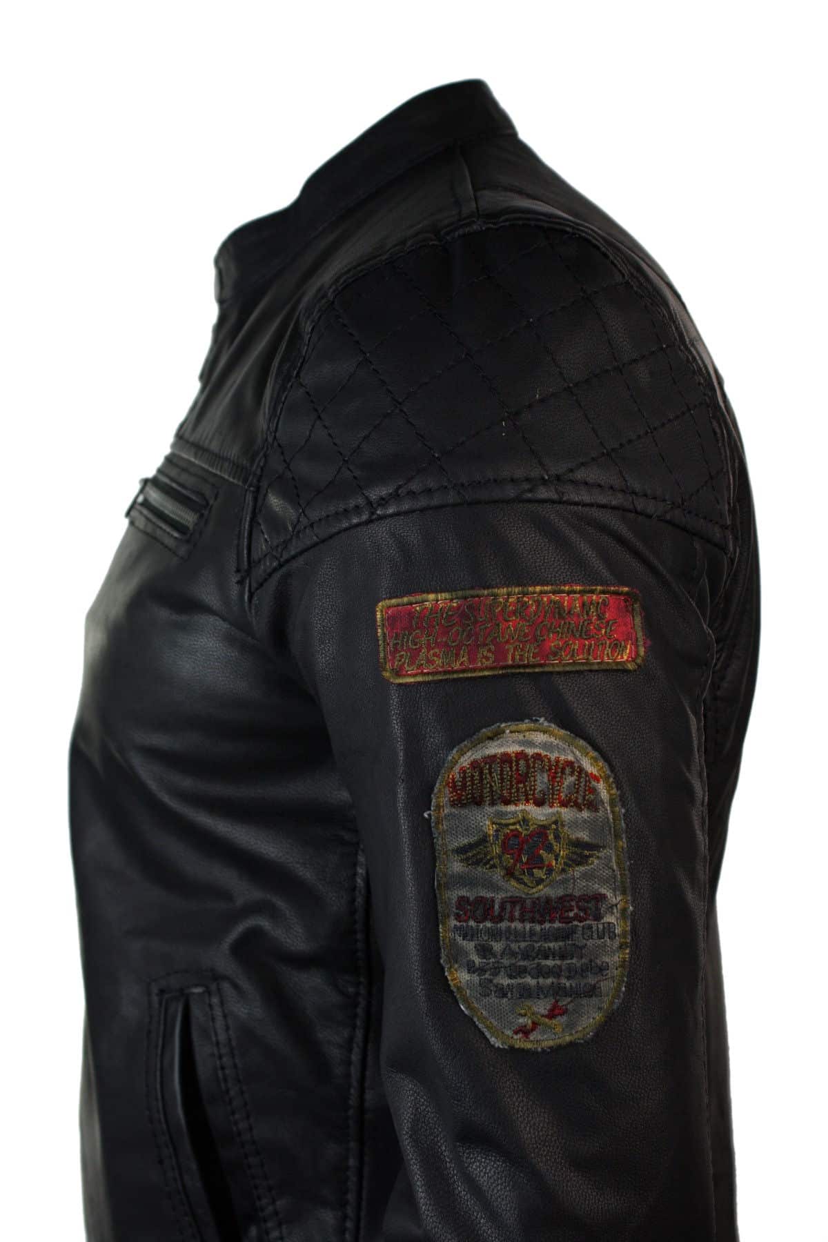 Äkta läder herr svart slim fit retro vintage casual biker jacka märken