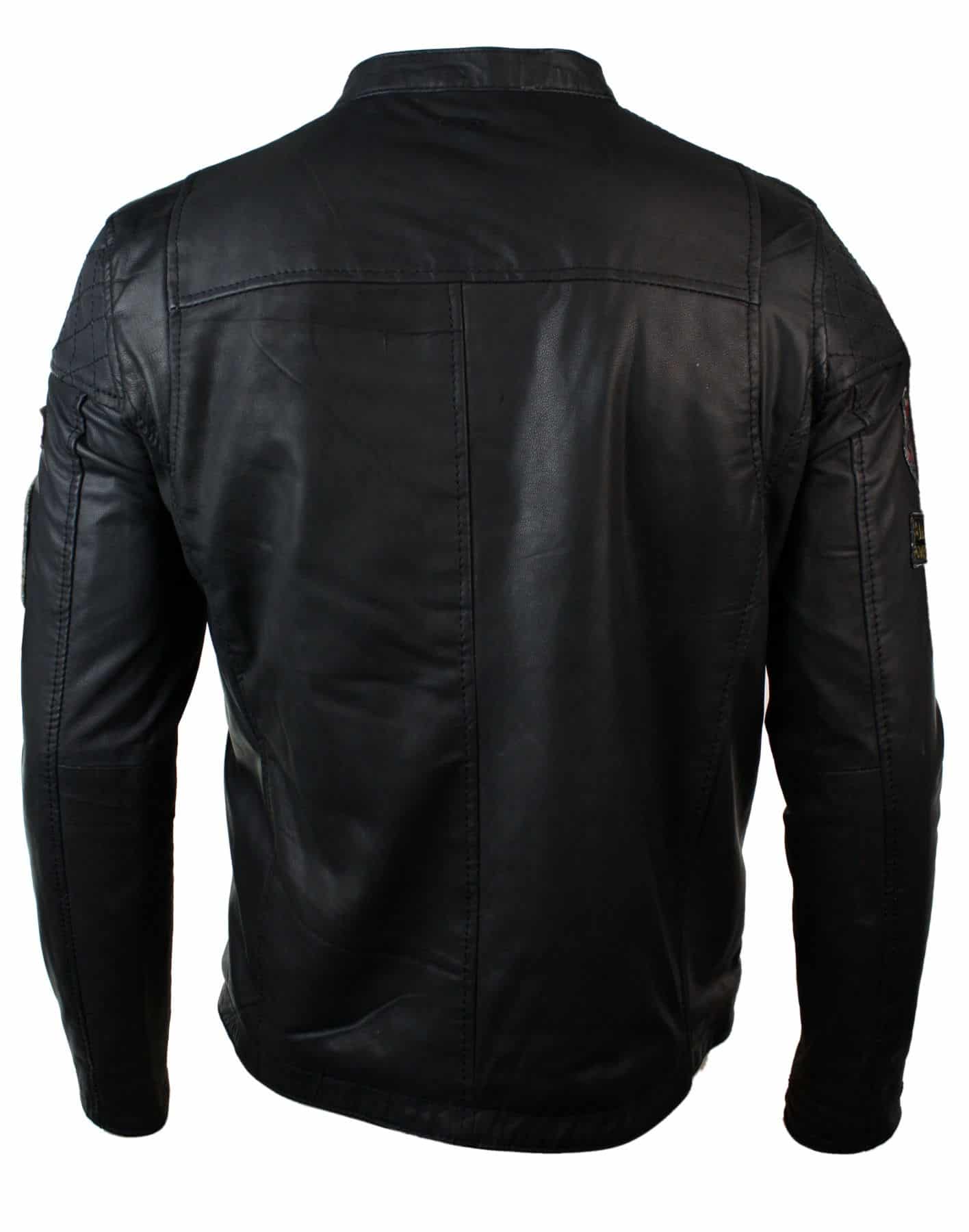 Äkta läder herr svart slim fit retro vintage casual biker jacka märken