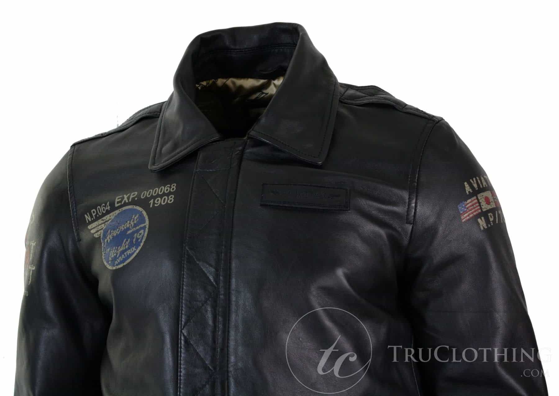 Herrjacka i äkta läder, svart, pilotjacka med pälskrage, slim fit och bomberjacka