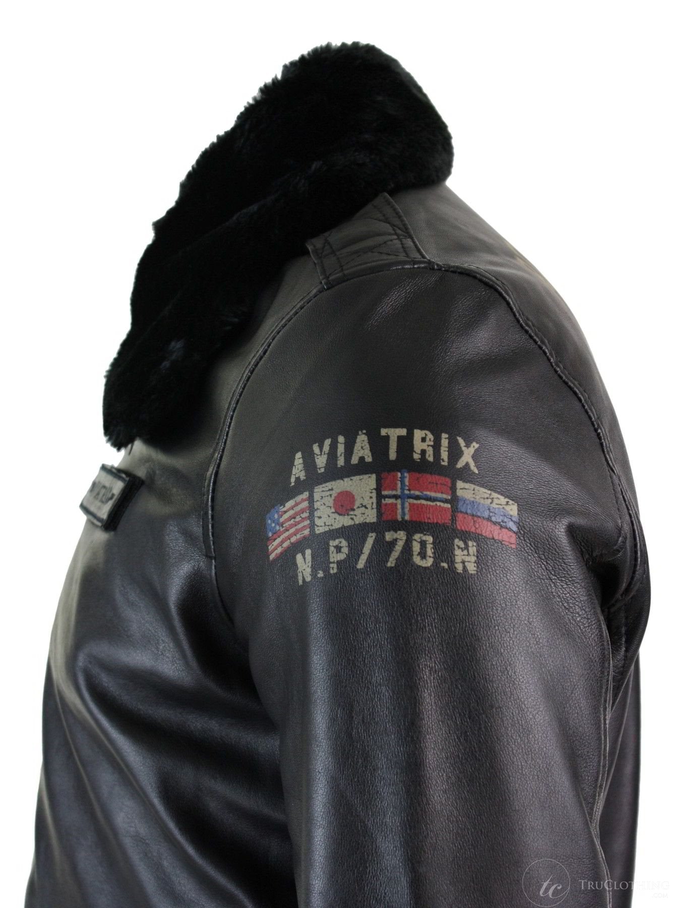 Herrjacka i äkta läder, svart, pilotjacka med pälskrage, slim fit och bomberjacka