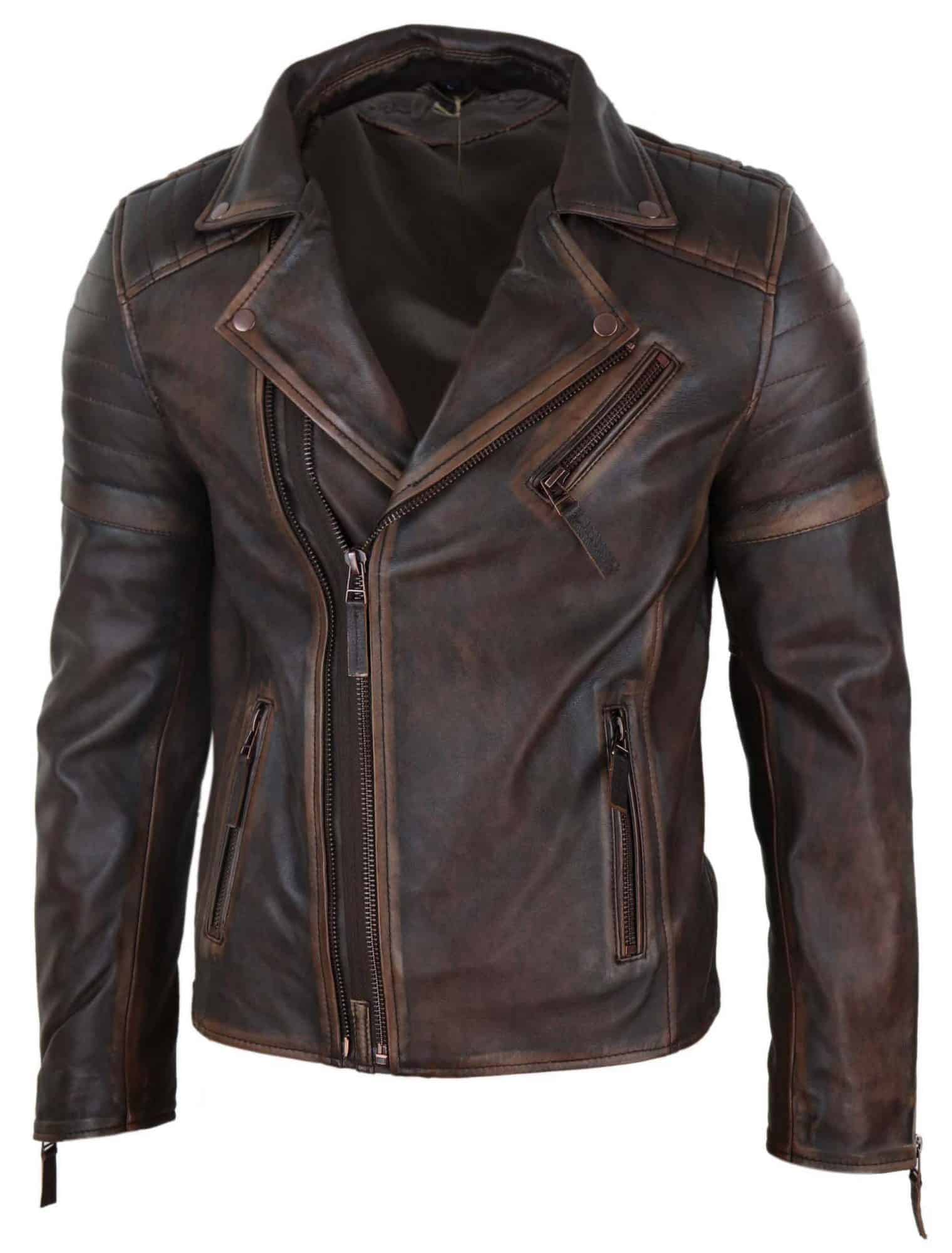 Äkta Läder Herr Slim Fit Jacka - Brun-Röd