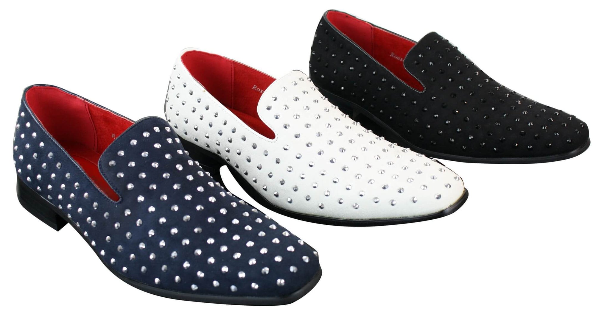 Herr Mocka Slip On Loafers Nit Spikar Silver Smart Casual Glänsande Festskor