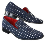 Herr Mocka Slip On Loafers Nit Spikar Silver Smart Casual Glänsande Festskor