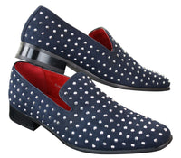 Herr Mocka Slip On Loafers Nit Spikar Silver Smart Casual Glänsande Festskor