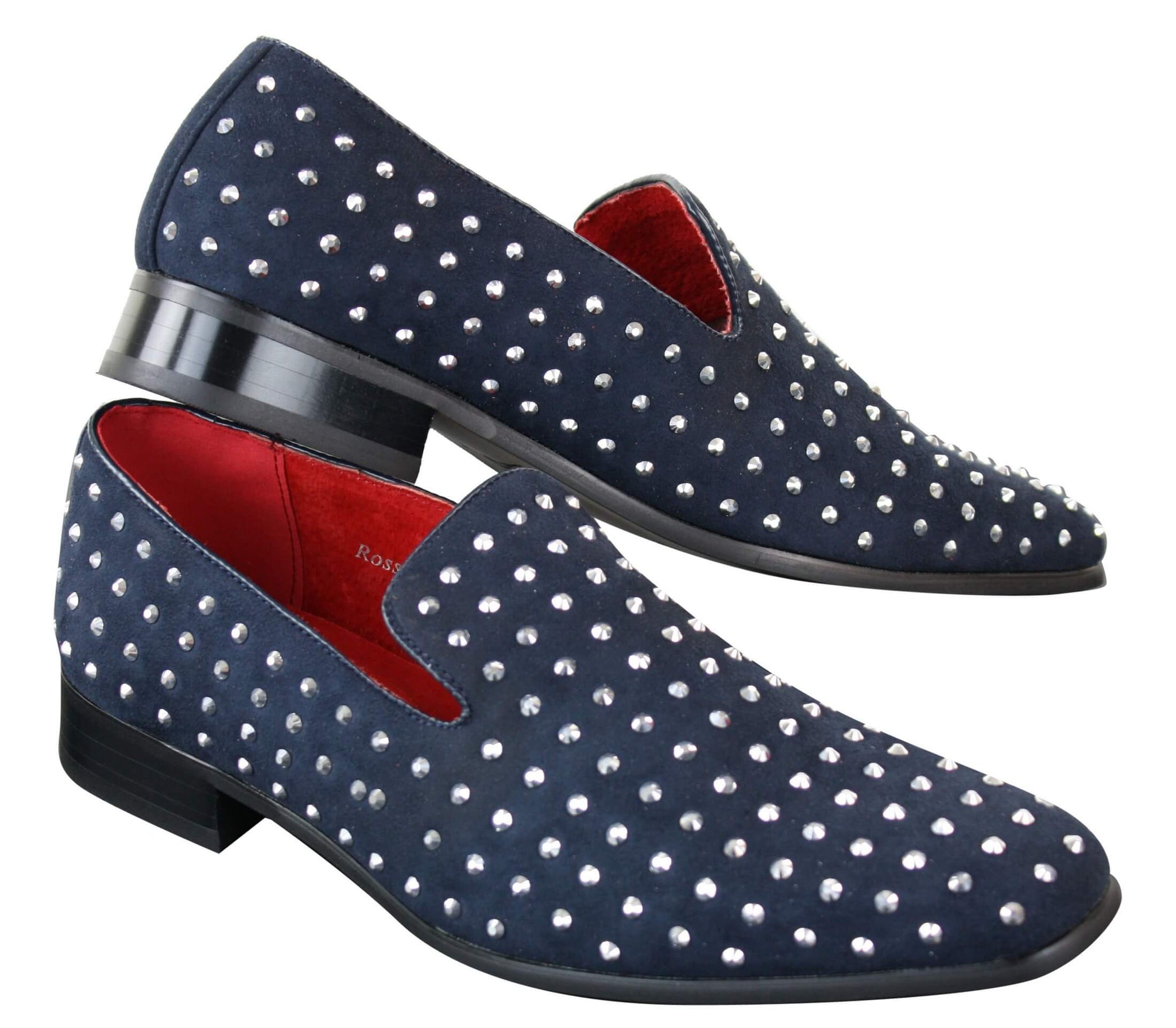 Herr Mocka Slip On Loafers Nit Spikar Silver Smart Casual Glänsande Festskor