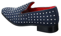 Herr Mocka Slip On Loafers Nit Spikar Silver Smart Casual Glänsande Festskor