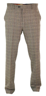 Herrbyxor i fiskbensmönster i tweed med rutmönster i ull, vintage-modell, klassisk stil