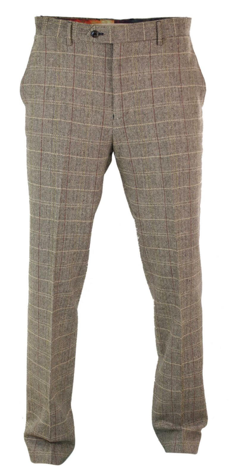 Herrbyxor i fiskbensmönster i tweed med rutmönster i ull, vintage-modell, klassisk stil