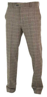 Herrbyxor i fiskbensmönster i tweed med rutmönster i ull, vintage-modell, klassisk stil